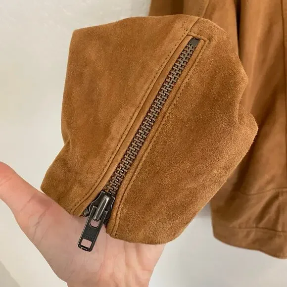 Open Edit Leather Suede Moto Biker Jacket Mens Size XL Camel Coat Spring Brown - Picture 4 of 7